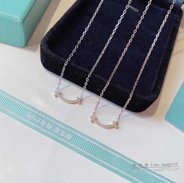Tiffany純銀飾品 蒂芙尼女士專櫃爆款mini迷你帶鑽微笑項鏈 Tiffany笑臉系列項鏈  zgt1682